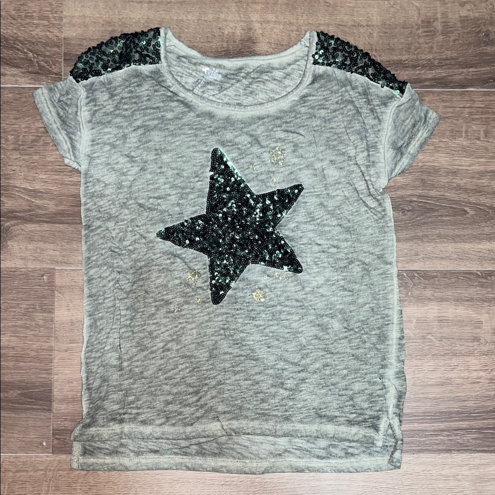 Justice Gray T-Shirt with Black Sequin Star